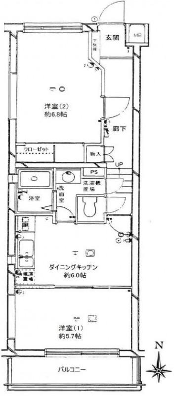 コープ四谷(2DK/1階)の間取り写真