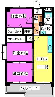 センチュリー中央(3LDK/6階)の間取り写真