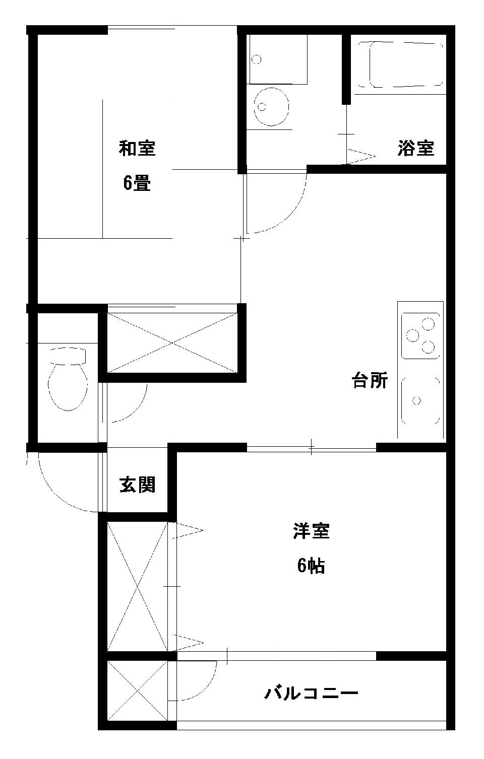 ピュアハウス B(2DK/2階)の間取り写真