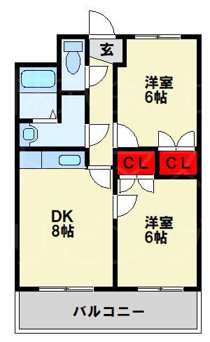 エルザサンリバー戸畑(2DK/8階)の間取り写真