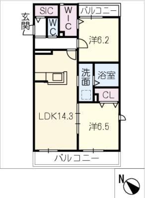グランデュールメゾンARATA(2LDK/2階)の間取り写真