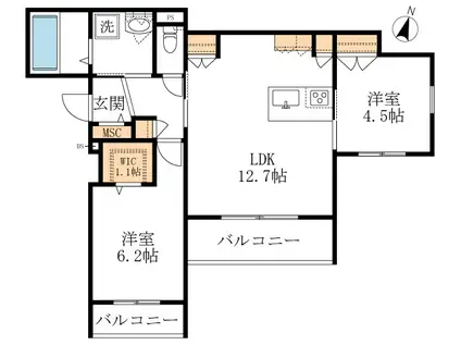 メゾンラッシュ東海岸(2LDK/2階)の間取り写真