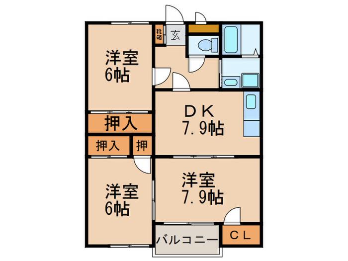 CLUB博多の森(3DK/3階)の間取り写真