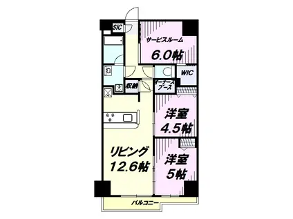 WEAVE PLACE KUNITACHI I(2SLDK/4階)の間取り写真
