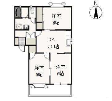ドミアゼリアII D棟(3DK/1階)の間取り写真