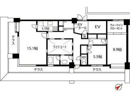 センターハイツ梅ヶ丘(2LDK/7階)の間取り写真