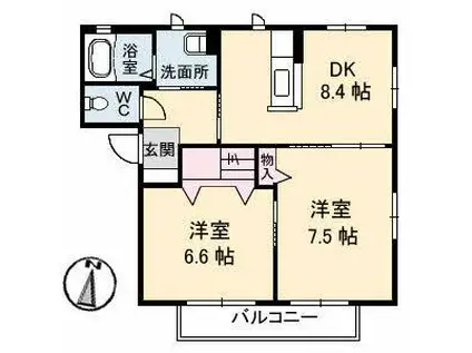 ナモワール(2DK/2階)の間取り写真