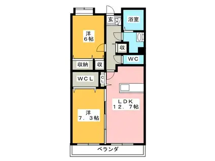 COURT・GIRASOLE西焼津(2LDK/1階)の間取り写真