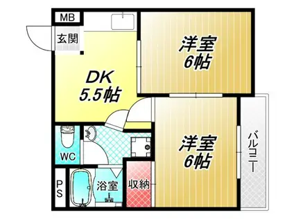 オリエンタル加美(2DK/6階)の間取り写真