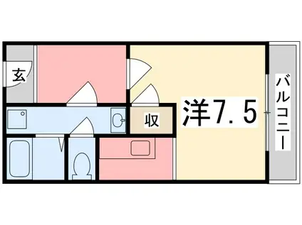 ラタンアパートメントII(1K/2階)の間取り写真