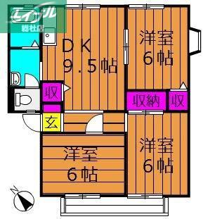 サンビレッジスカイバレーB棟(3DK/1階)の間取り写真