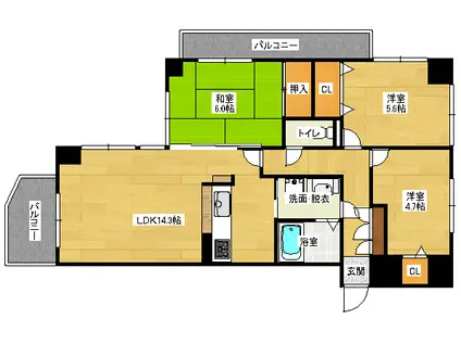 サンシティ安東駅前プラザ(3LDK/4階)の間取り写真