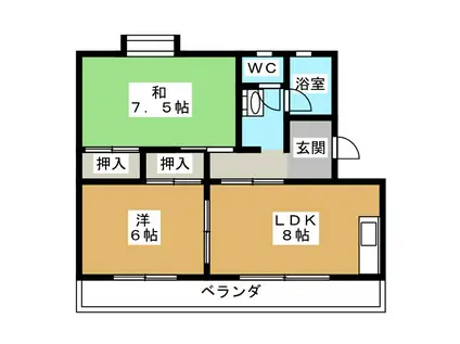 有賀ハイツ(2LDK/2階)の間取り写真