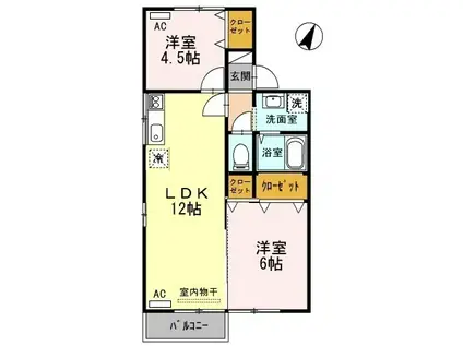 セジュールクリアA・B・C棟(2LDK/1階)の間取り写真