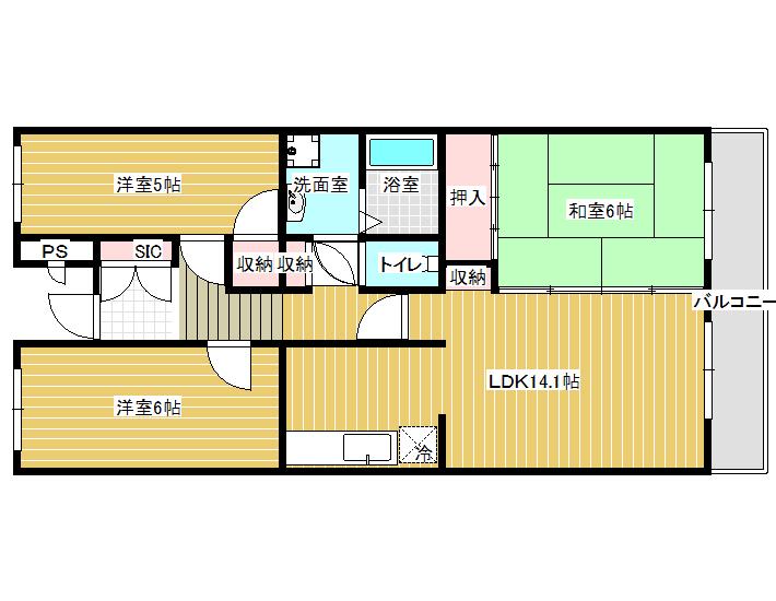 ビューテラスミウラ(3LDK/1階)の間取り写真