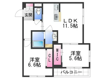 ベレオけやき(2LDK/3階)の間取り写真