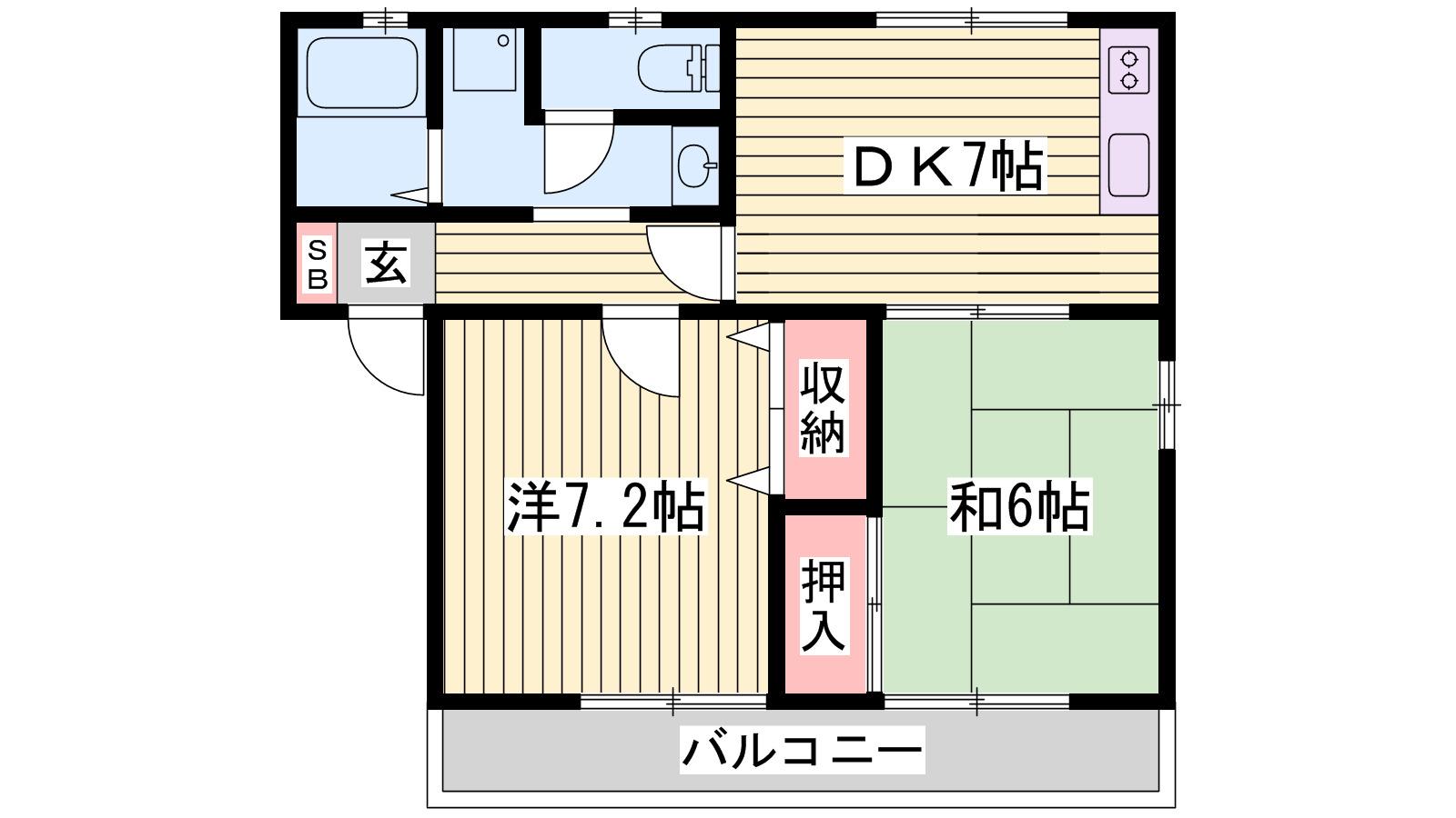 ビラハイカムール(2DK/1階)の間取り写真