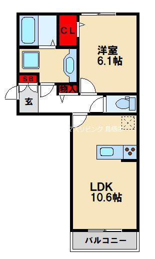 D-ROOMNEXT小郡(1LDK/2階)の間取り写真