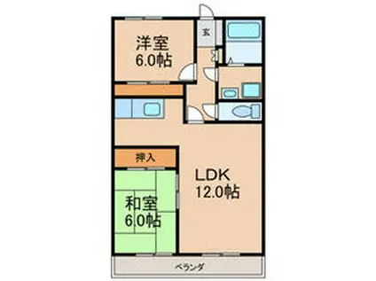 本多ハイツ長門石(2LDK/5階)の間取り写真