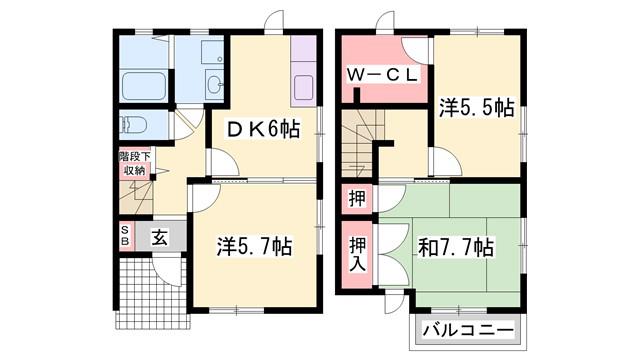 フレグランス加西B(3DK/1階)の間取り写真