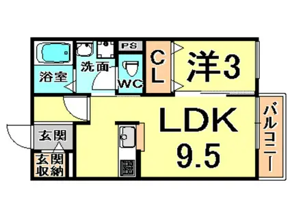 シェモア(1LDK/2階)の間取り写真