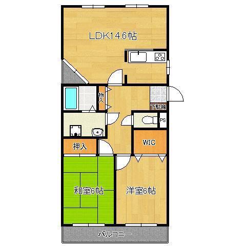 フルール三ヶ森A棟(2LDK/2階)の間取り写真