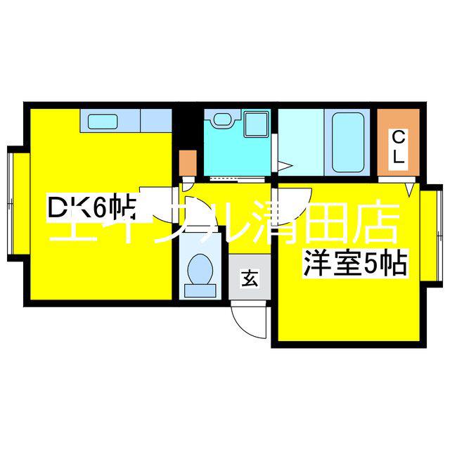 カステル北野(1DK/3階)の間取り写真