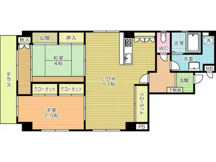 KNビル古船場(2LDK/1階)の間取り写真