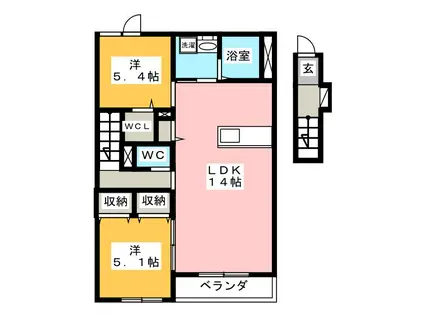 ハピネス辻 A(2LDK/2階)の間取り写真