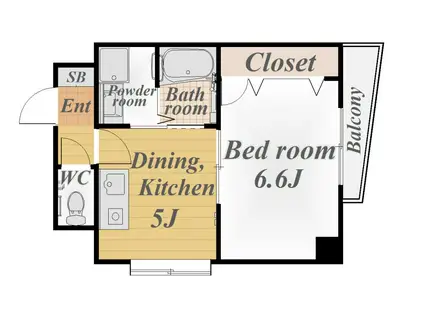 ライオンズマンション交通局前201号(1DK/2階)の間取り写真