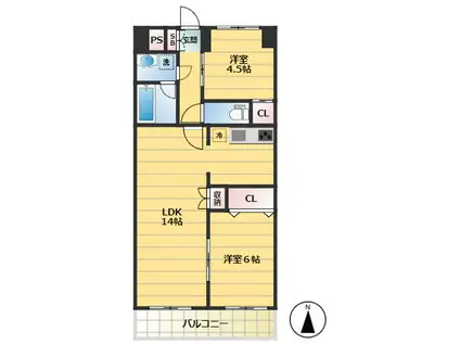 フローラル東葛西III(2LDK/1階)の間取り写真