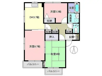 エメラルドグリーンハイツF(3DK/2階)の間取り写真