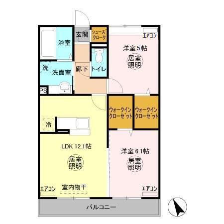 ラ・ペジブル B(2LDK/3階)の間取り写真