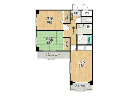 センチュリー時計台2(2LDK/2階)の間取り写真