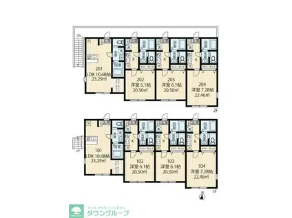 ラフィーネ上大岡IIA棟(1K/2階)の間取り写真