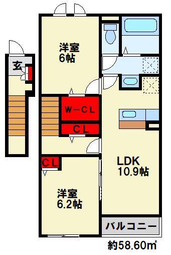 ハーベスト I(2LDK/2階)の間取り写真