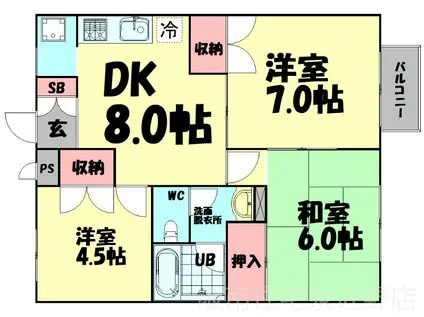 MEIPURUタウン A棟(3DK/1階)の間取り写真