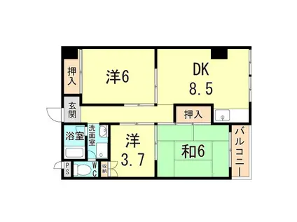 第三岩井マンション(3DK/3階)の間取り写真