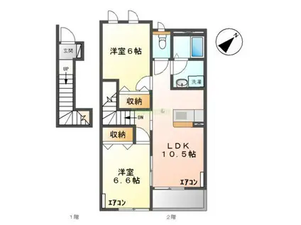 プラッツ・ステージII(2LDK/2階)の間取り写真