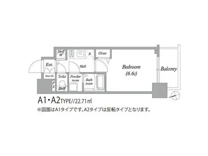 アドバンス大阪バレンシア(1K/2階)の間取り写真