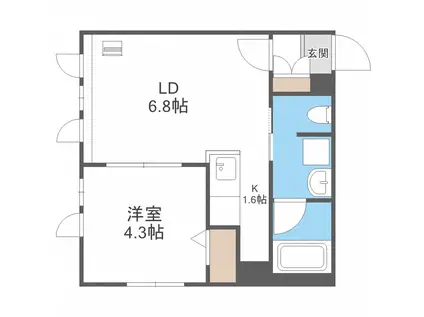 マリンパレス月寒壱番館(1LDK/2階)の間取り写真