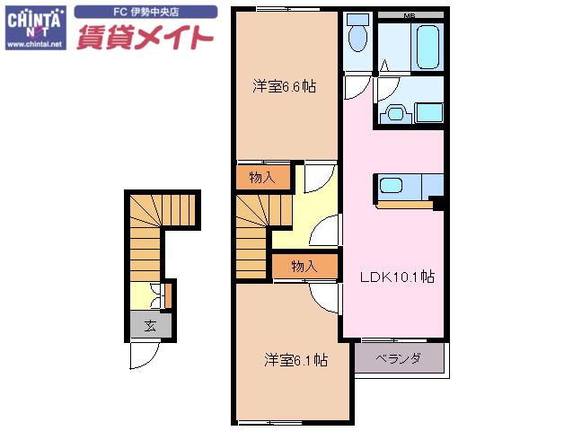 メリヴェール(2LDK/2階)の間取り写真