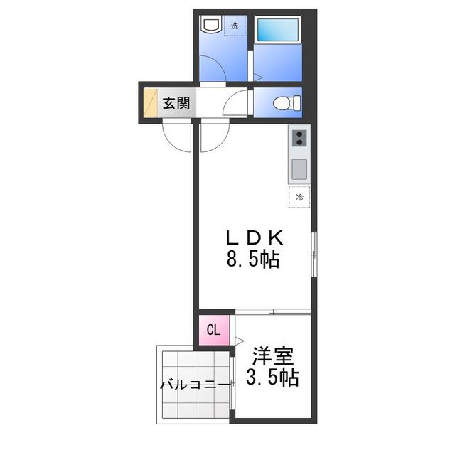 D PORTA CLAVEL(1LDK/1階)の間取り写真