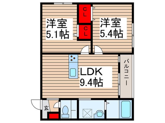 ミア流山(2LDK/1階)の間取り写真