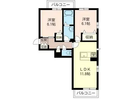 ラ・ヴィエルジュ I(2LDK/2階)の間取り写真