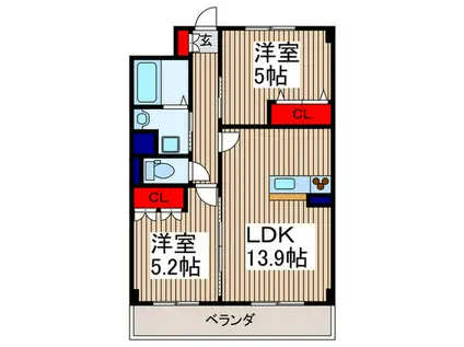 サンライズ氷川町(2LDK/1階)の間取り写真