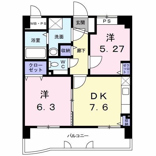 ブリランテピアッツァ(2DK/7階)の間取り写真