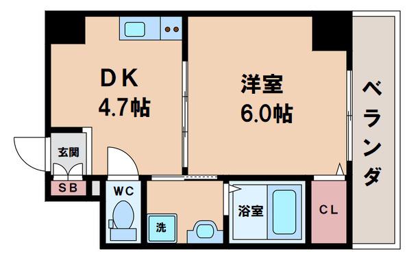 グランカーサ天王寺イースト(1DK/7階)の間取り写真
