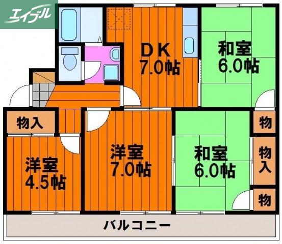 サンハイツA(4DK/2階)の間取り写真