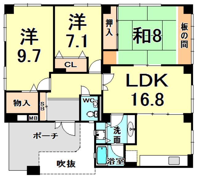 白鷹松下町マンション(3LDK/1階)の間取り写真